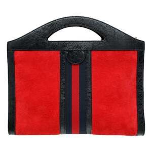 Gucci Ophidia Bicolor Red Suede Black Leather Slip Handle Tote